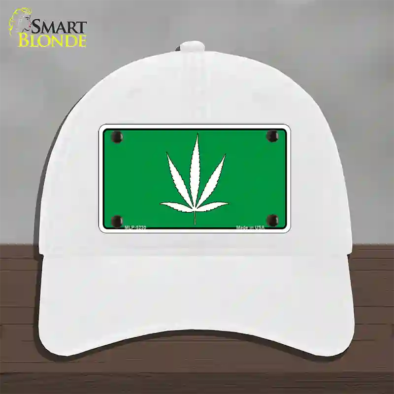 Marijuana Leaf Novelty License Plate Hat Unconstructed Cotton / White