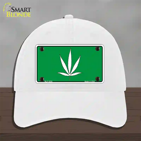 Marijuana Leaf Novelty License Plate Hat Unconstructed Cotton / White