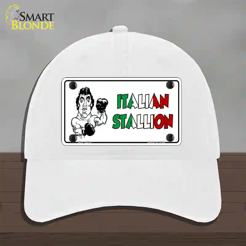 Italian Stallion Novelty License Plate Hat Unconstructed Cotton / White