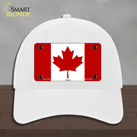 Canadian Flag Novelty License Plate Hat Unconstructed Cotton / White