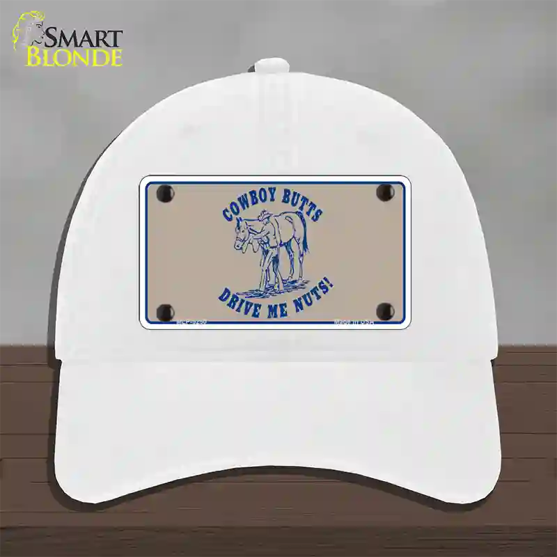 Cowboy Butts Novelty License Plate Hat Unconstructed Cotton / White