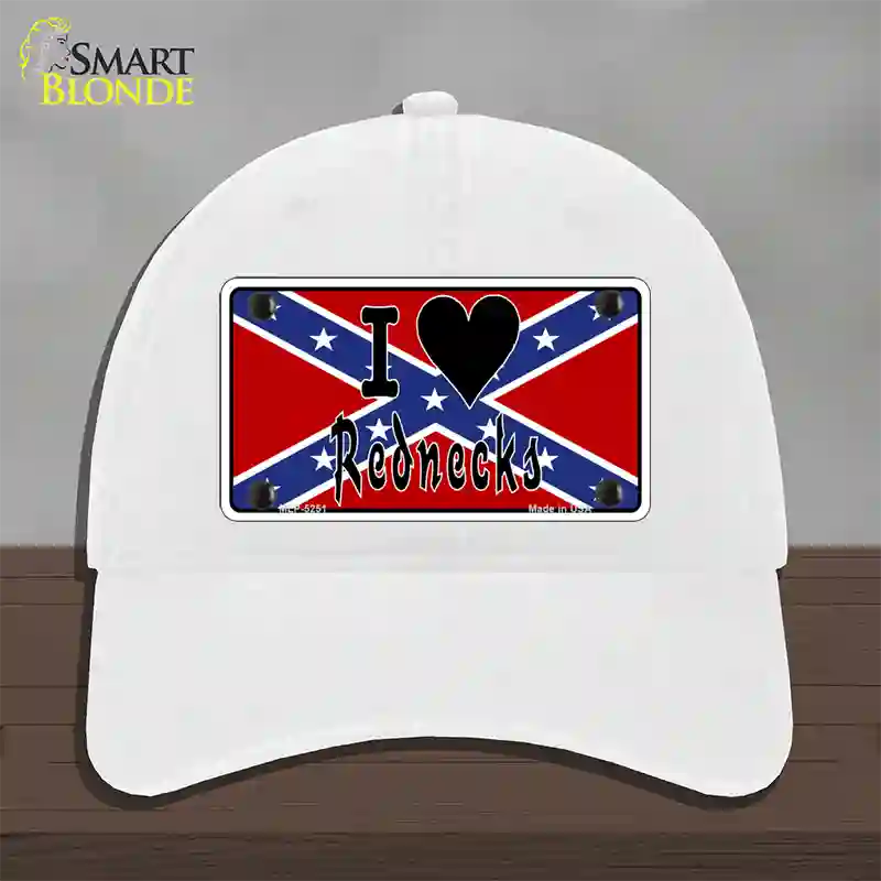 I Love Rednecks Novelty License Plate Hat Unconstructed Cotton / White