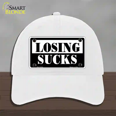 Losing Sucks Novelty License Plate Hat Unconstructed Cotton / White