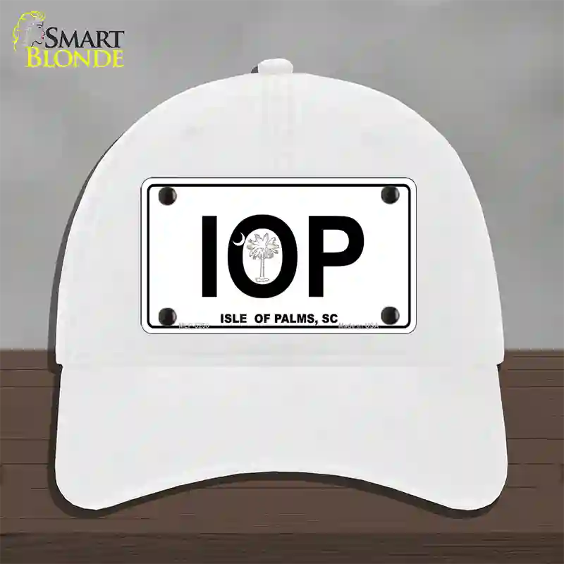 IOP Isle of Palms Novelty License Plate Hat Unconstructed Cotton / White