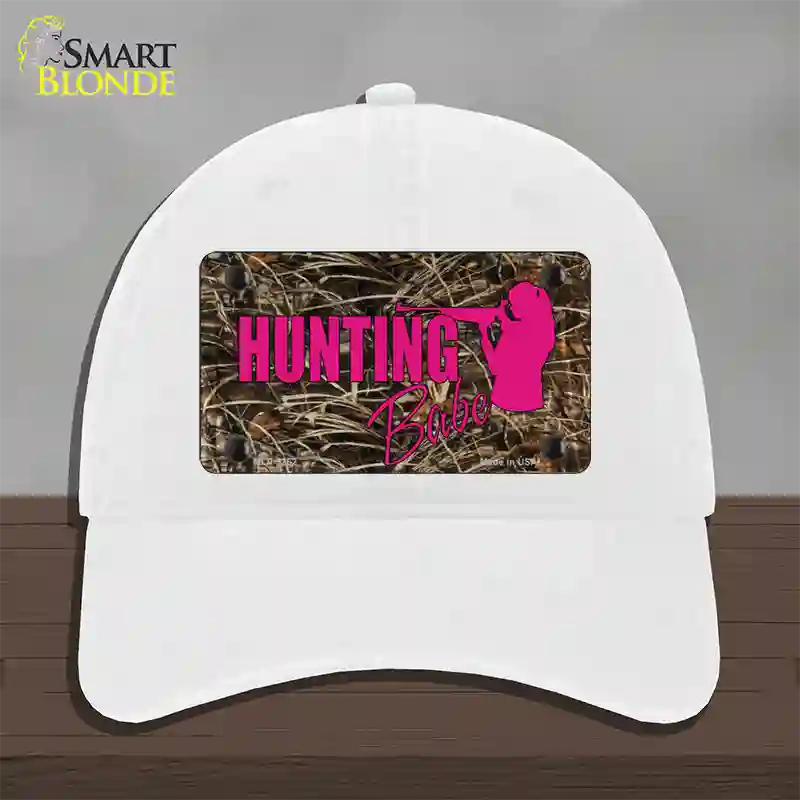 Hunting Babe Novelty License Plate Hat Unconstructed Cotton / White