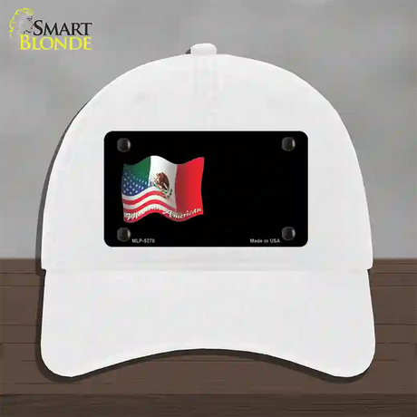 Mexican American Flag Offset Novelty License Plate Hat Unconstructed Cotton / White