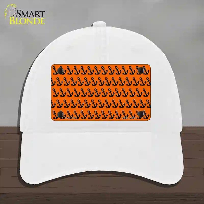 Orange Black Anchor Novelty License Plate Hat Unconstructed Cotton / White