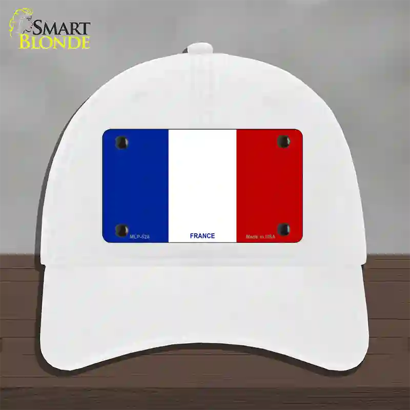 France Flag Novelty License Plate Hat Unconstructed Cotton / White