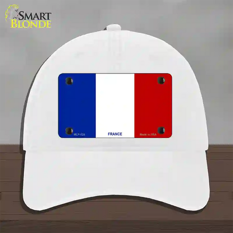 France Flag Novelty License Plate Hat Unconstructed Cotton / White