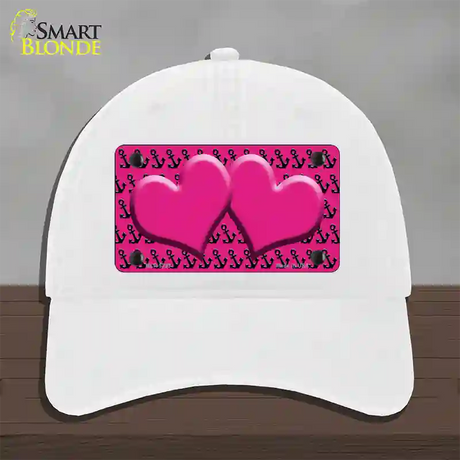 Pink Black Anchor Pink Heart Center Novelty License Plate Hat Unconstructed Cotton / White