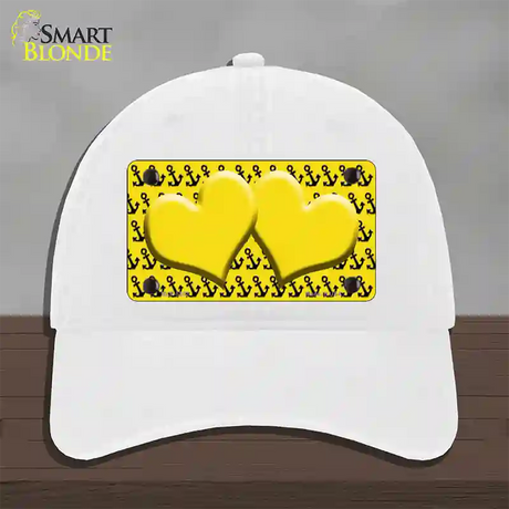 Yellow Black Anchor Yellow Heart Center Novelty License Plate Hat Unconstructed Cotton / White