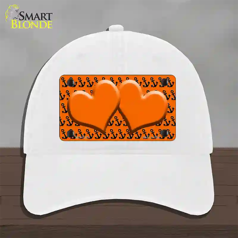 Orange Black Anchor Orange Heart Center Novelty License Plate Hat Unconstructed Cotton / White