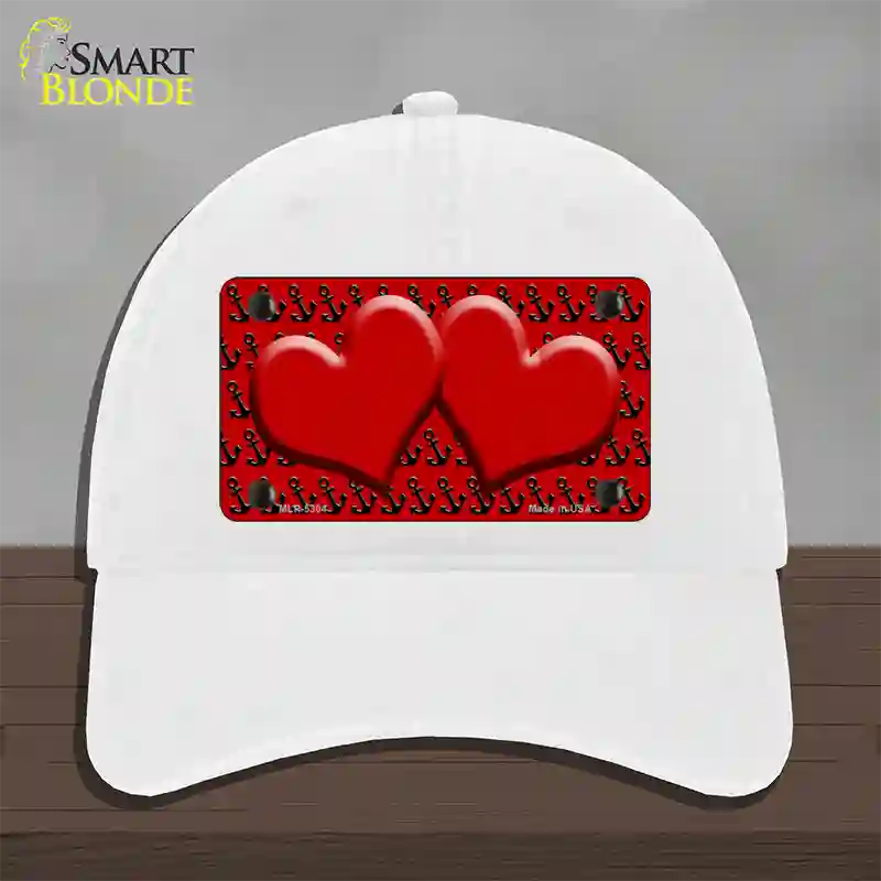 Red Black Anchor Red Heart Center Novelty License Plate Hat Unconstructed Cotton / White