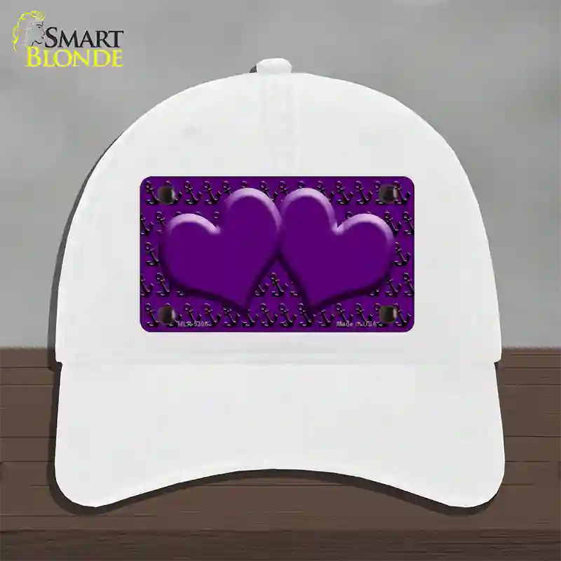 Purple Black Anchor Purple Heart Center Novelty License Plate Hat Unconstructed Cotton / White