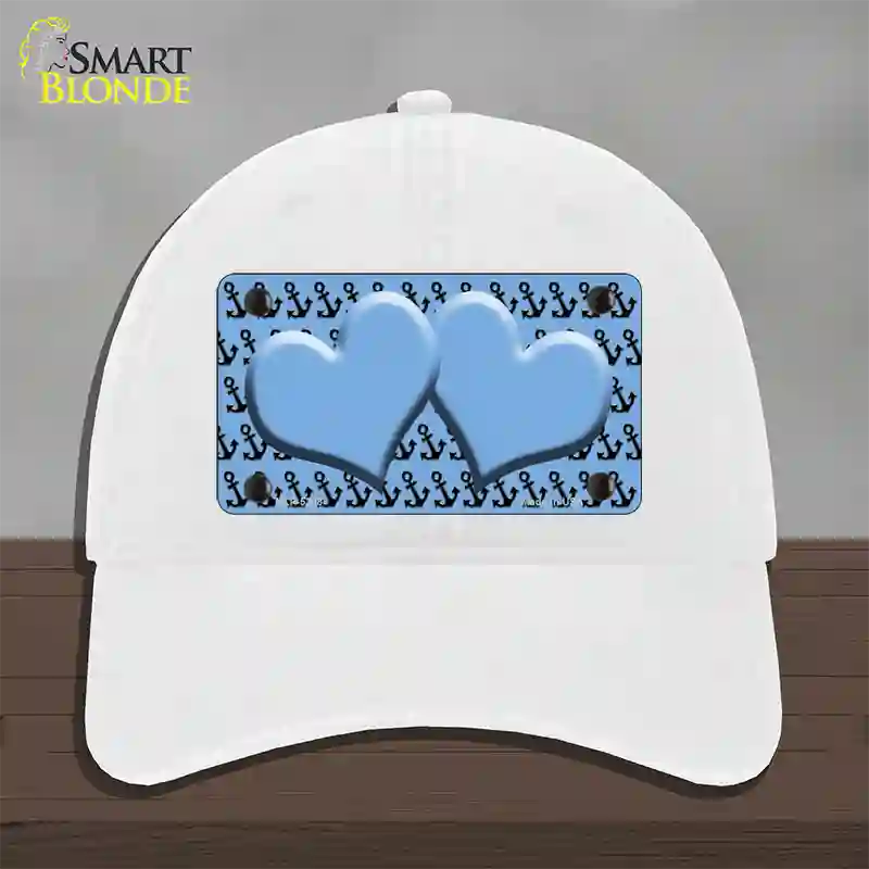 Light Blue Black Anchor Light Blue Heart Center Novelty License Plate Hat Unconstructed Cotton / White