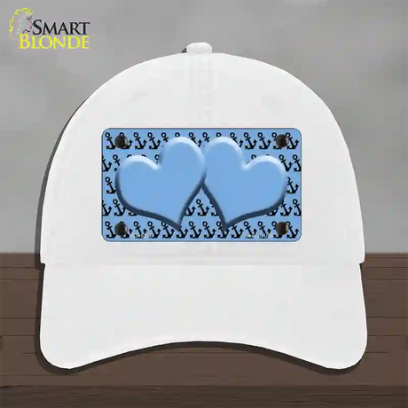 Light Blue Black Anchor Light Blue Heart Center Novelty License Plate Hat Unconstructed Cotton / White