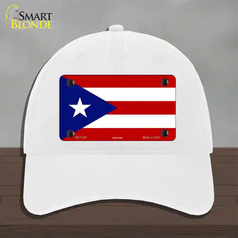 Puerto Rico Flag Novelty License Plate Hat Unconstructed Cotton / White