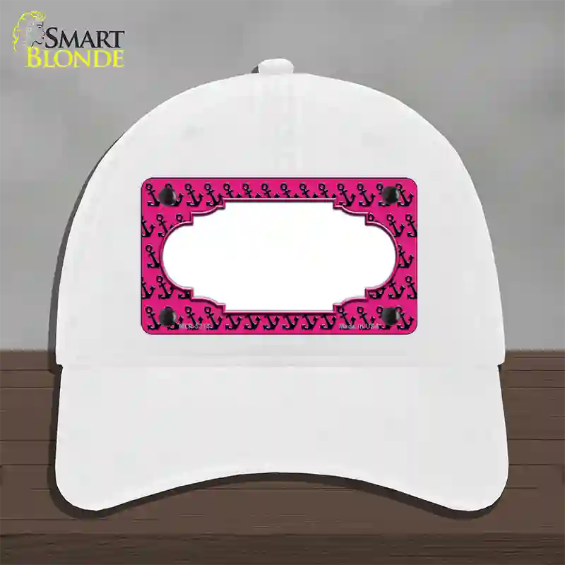 Pink Black Anchor Scallop Center Novelty License Plate Hat Unconstructed Cotton / White