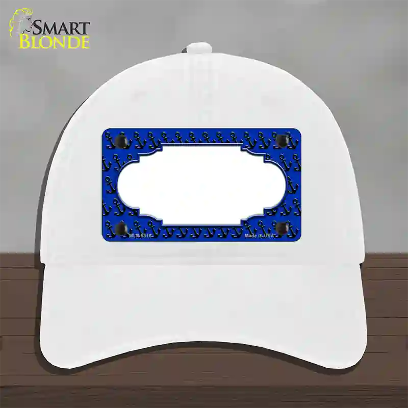 Blue Black Anchor Scallop Center Novelty License Plate Hat Unconstructed Cotton / White