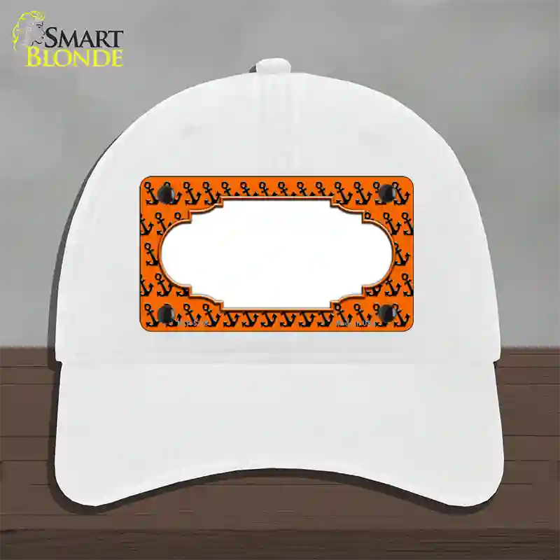 Orange Black Anchor Scallop Center Novelty License Plate Hat Unconstructed Cotton / White