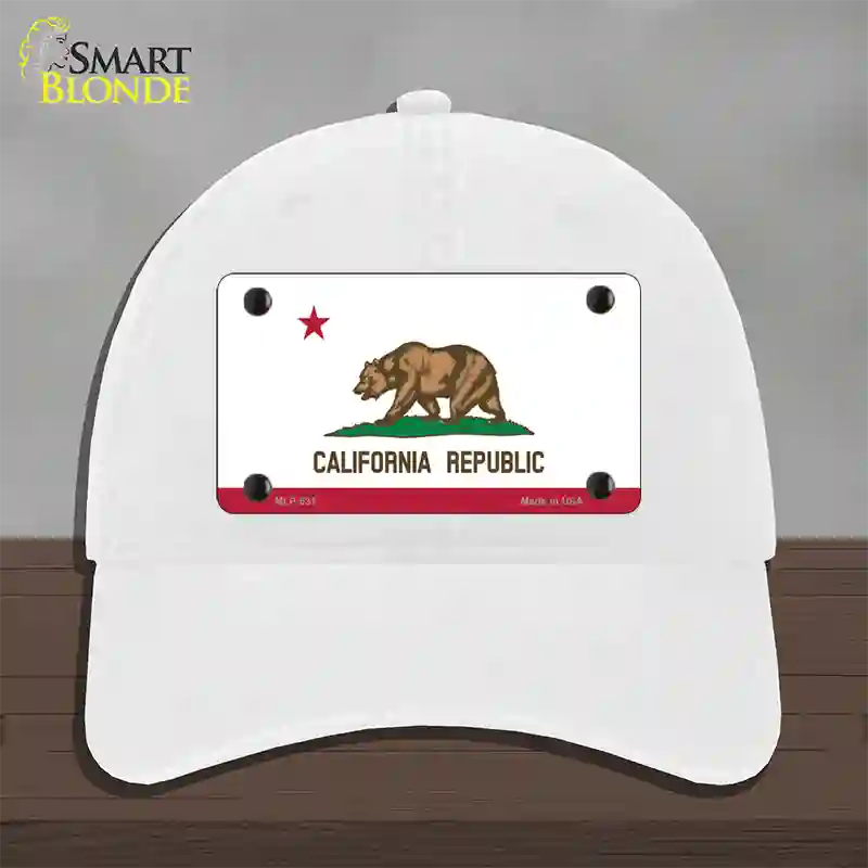 California State Flag Novelty License Plate Hat Unconstructed Cotton / White