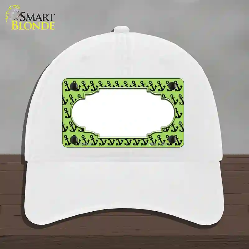 Lime Green Black Anchor Scallop Center Novelty License Plate Hat Unconstructed Cotton / White