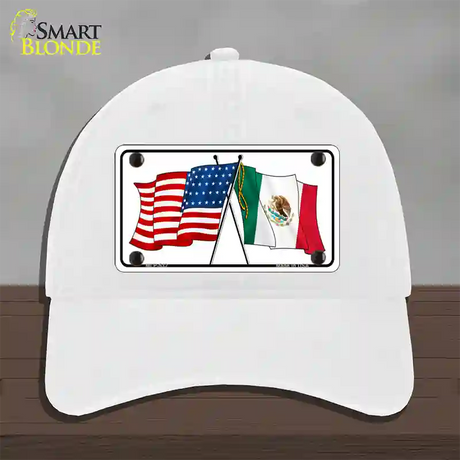 United States Mexico Flag Novelty License Plate Hat Unconstructed Cotton / White