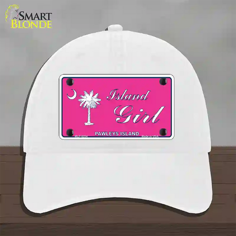 Island Girl Pink Novelty License Plate Hat Unconstructed Cotton / White