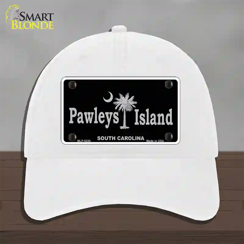 Pawleys Island Black Novelty License Plate Hat Unconstructed Cotton / White