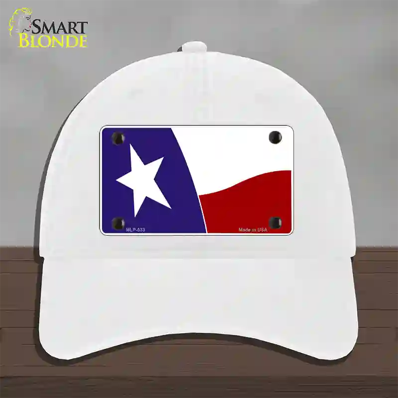 Texas State Flag Waving Novelty License Plate Hat Unconstructed Cotton / White