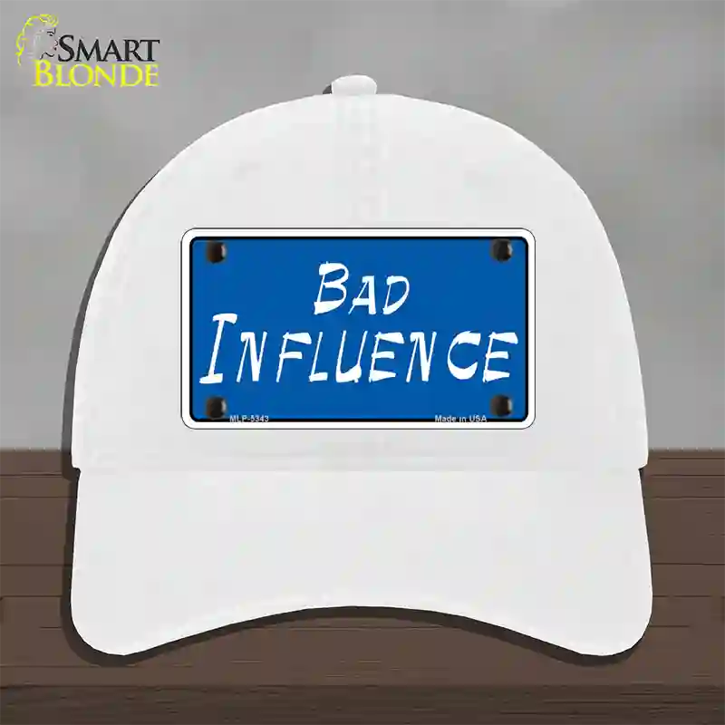 Bad Influence Novelty License Plate Hat Unconstructed Cotton / White