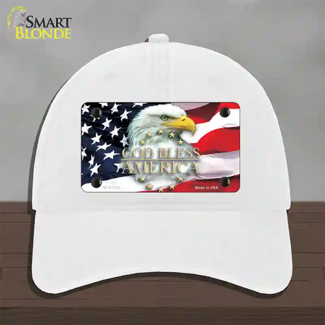 God Bless America Eagle Novelty License Plate Hat Unconstructed Cotton / White