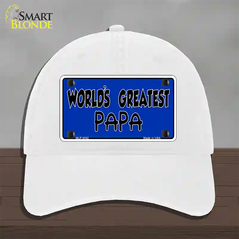 Worlds Greatest PaPa Novelty License Plate Hat Unconstructed Cotton / White