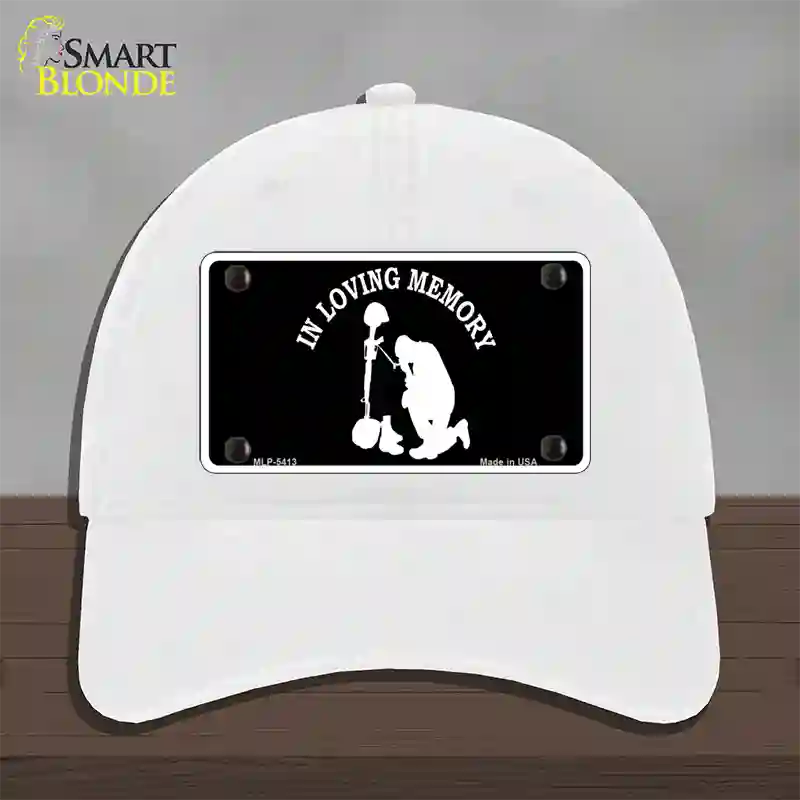 In Loving Memory Kneeling Novelty License Plate Hat Unconstructed Cotton / White