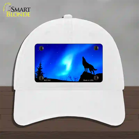 Wolf Howling Novelty License Plate Hat Unconstructed Cotton / White