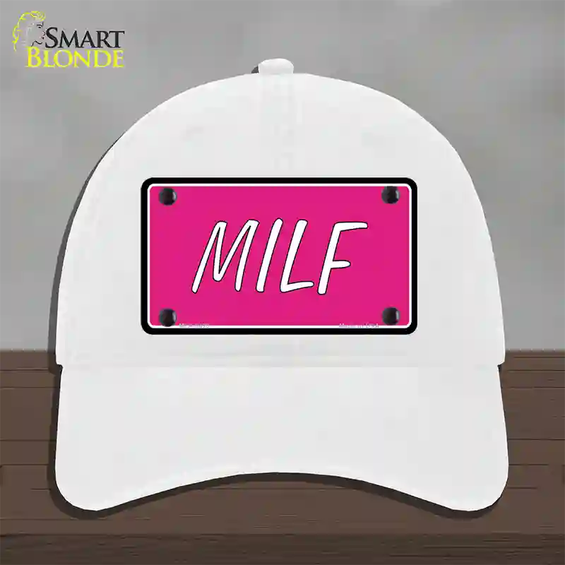 M.I.L.F Pink Novelty License Plate Hat Unconstructed Cotton / White