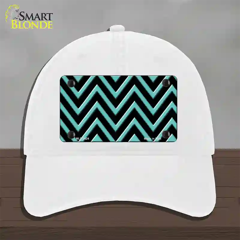 Tiffany Blue Chevron Novelty License Plate Hat Unconstructed Cotton / White