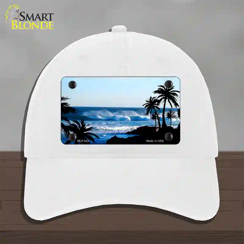 Ocean Wave Novelty License Plate Hat Unconstructed Cotton / White