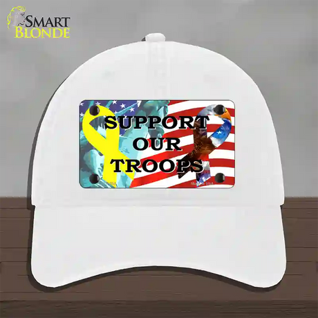 Support Our Troops Ribbon Novelty License Plate Hat Unconstructed Cotton / White