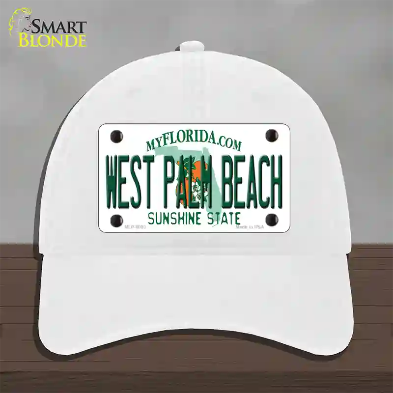 West Palm Beach Florida Novelty License Plate Hat Unconstructed Cotton / White