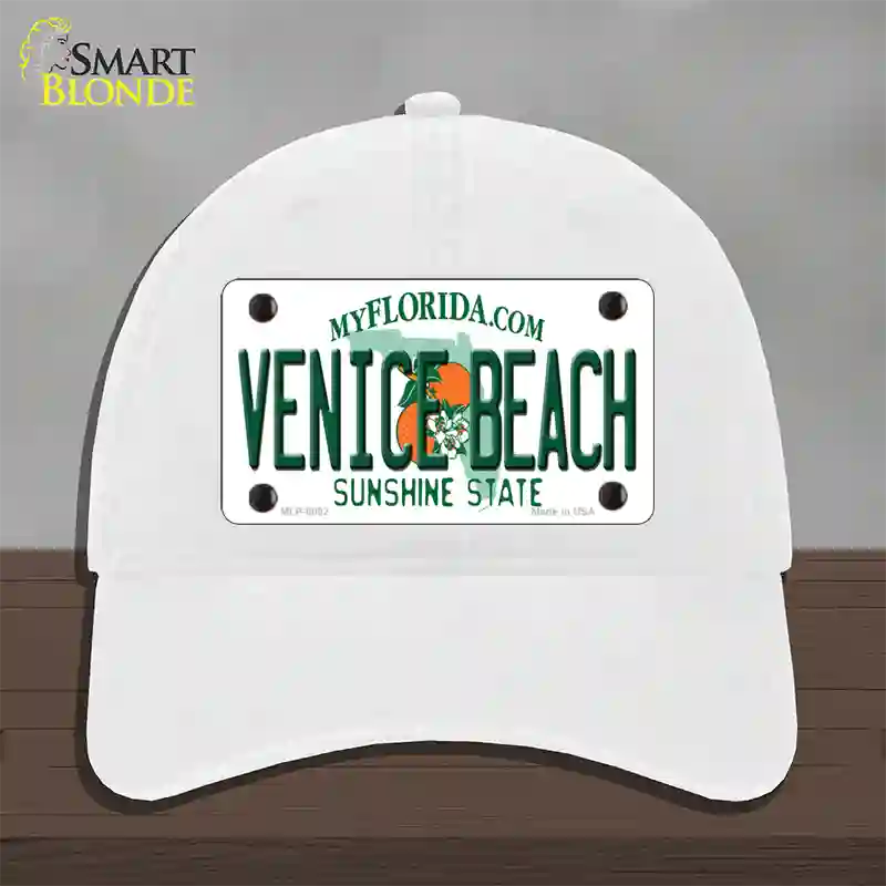 Venice Beach Florida Novelty License Plate Hat Unconstructed Cotton / White