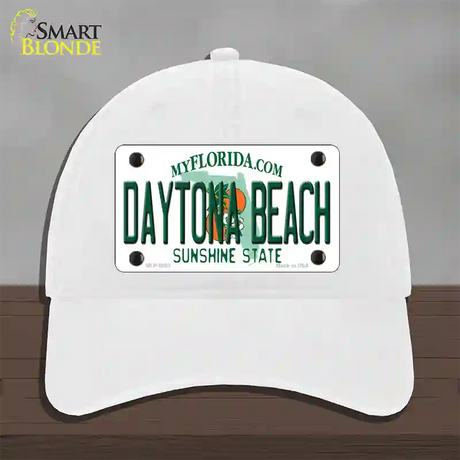 Daytona Beach Florida Novelty License Plate Hat Unconstructed Cotton / White