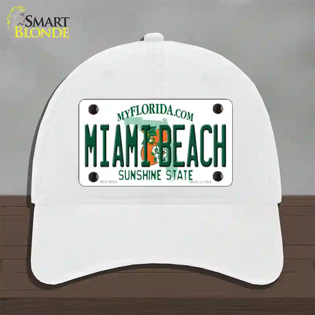 Miami Beach Florida Novelty License Plate Hat Unconstructed Cotton / White