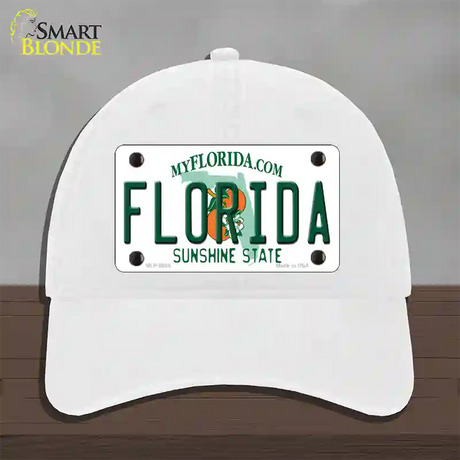 Florida Sunshine State Novelty License Plate Hat Unconstructed Cotton / White