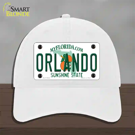 Orlando Florida Novelty License Plate Hat Unconstructed Cotton / White