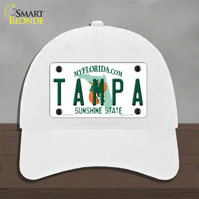 Tampa Florida Novelty License Plate Hat Unconstructed Cotton / White