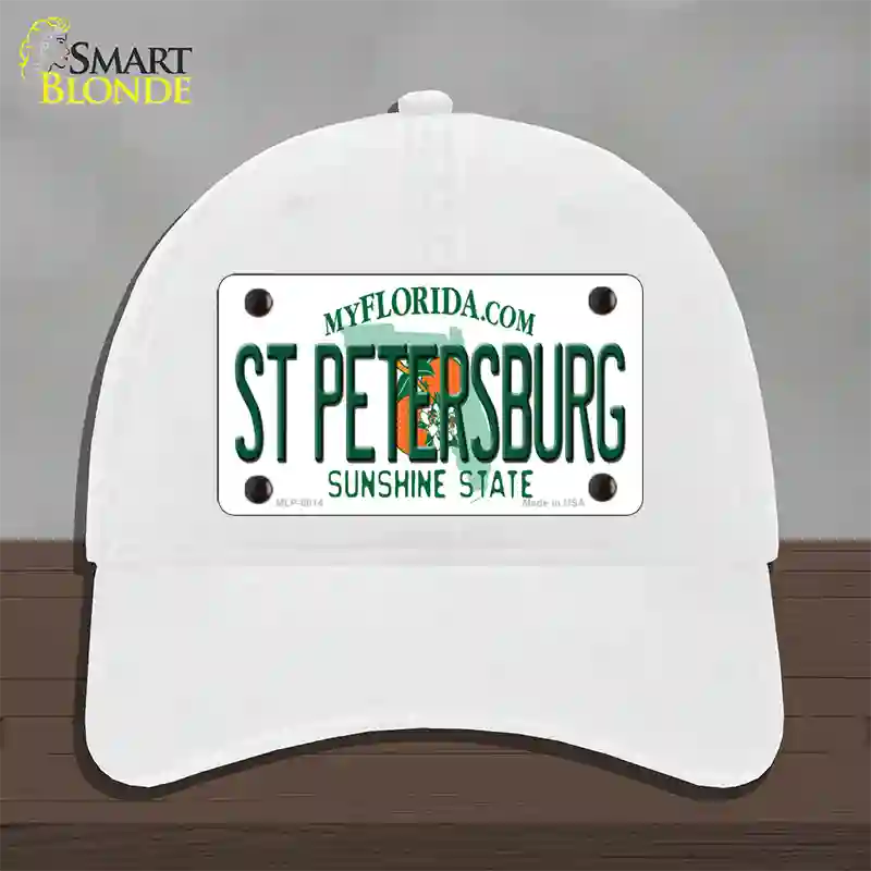 St Petersburg Florida Novelty License Plate Hat Unconstructed Cotton / White