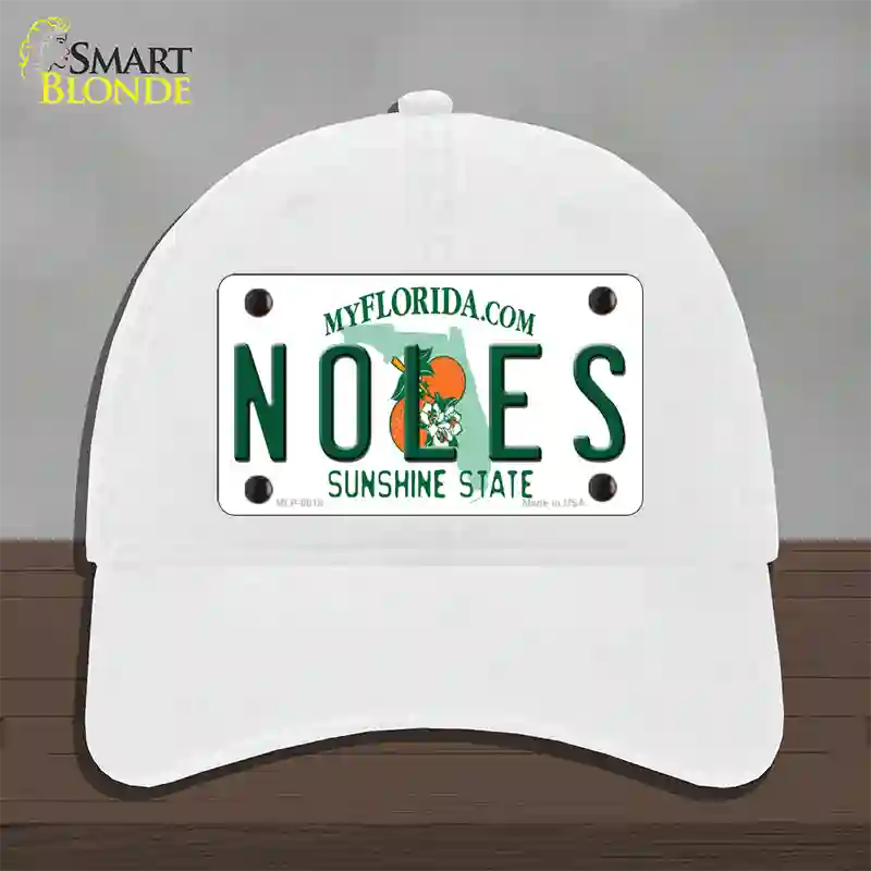 Noles Florida Novelty License Plate Hat Unconstructed Cotton / White