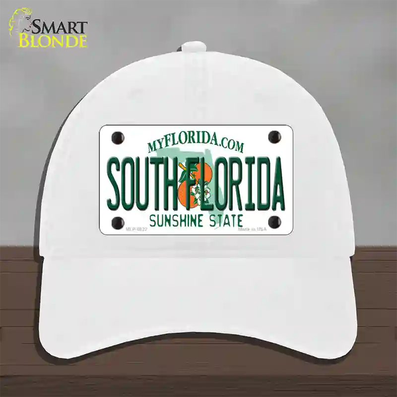 South Florida Novelty License Plate Hat Unconstructed Cotton / White