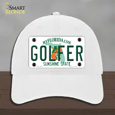 Golfer Florida Novelty License Plate Hat Unconstructed Cotton / White